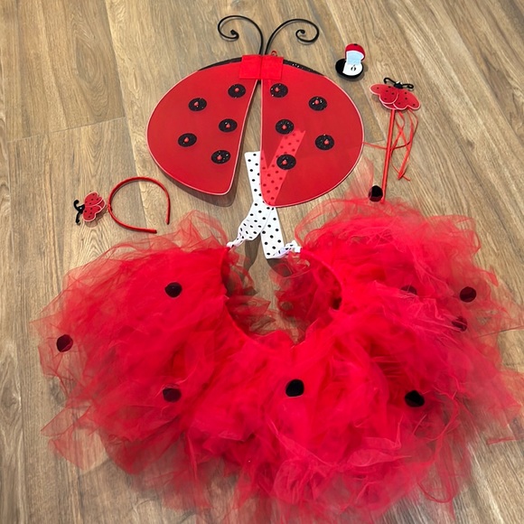 Ladybug 5 piece set. Brand new tutu wings wand headband necklace & box. 🐞